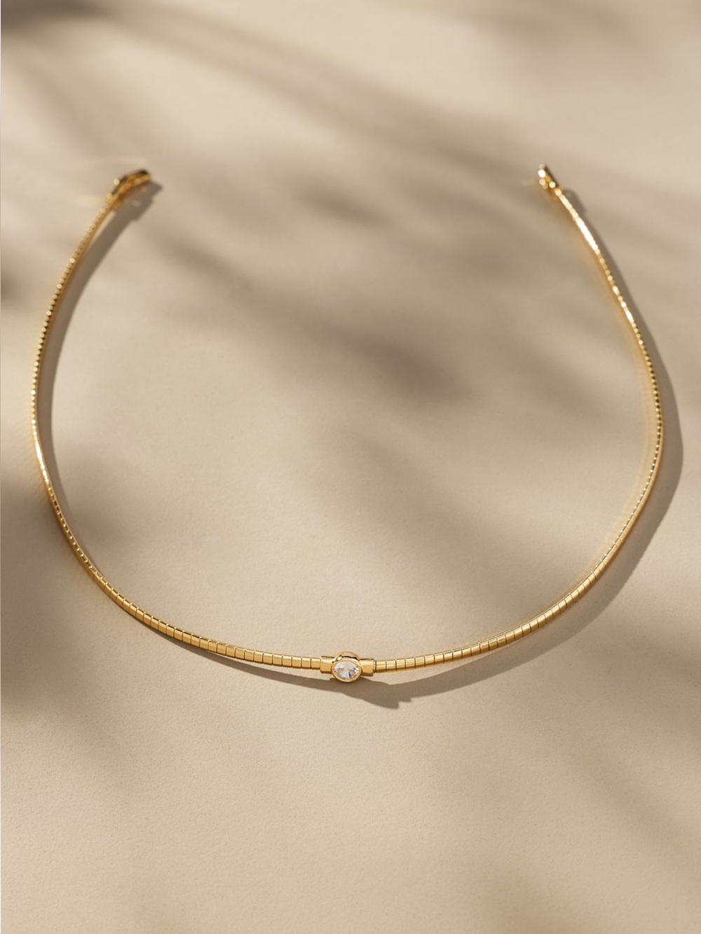 Anthropologie 14KT Gold Plated Collar Necklace Omega New Bezel CZ